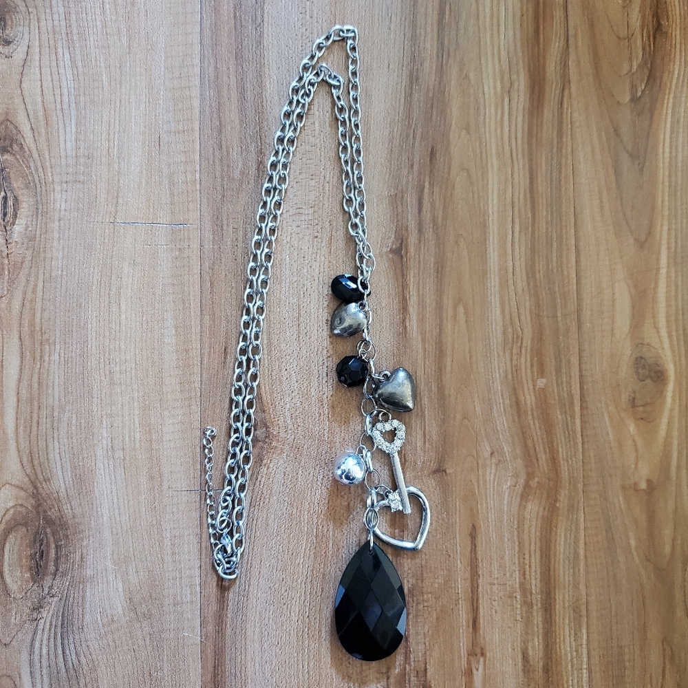 Silver & Black Charm Pendant Necklace